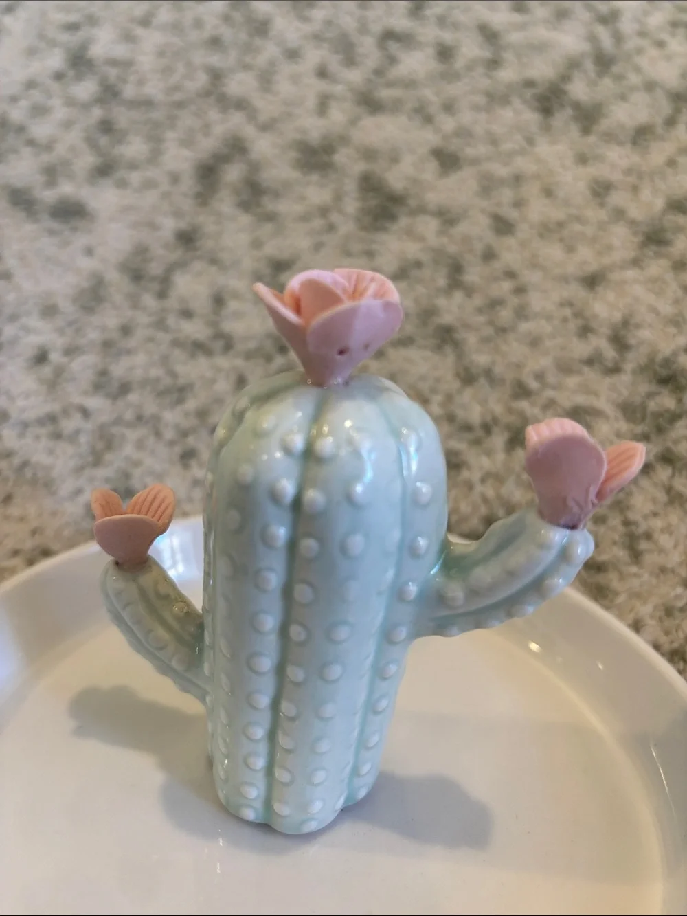 Pretty Mint Cactus Pink Flowers Ceramic Trinket Jewelry Dish NWT 5.5”